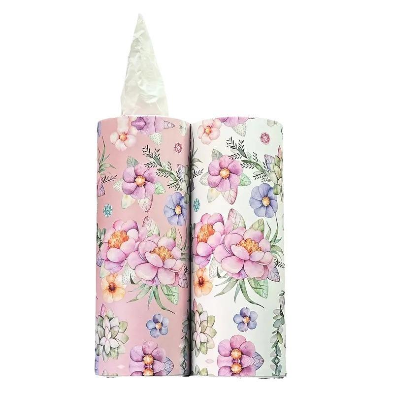 1Roll/2Rolls Flower Patterned Cylindrical Tissue, Napkins, Handkerchiefs, Travel Tissue Holders Suitable for Cars and Homes