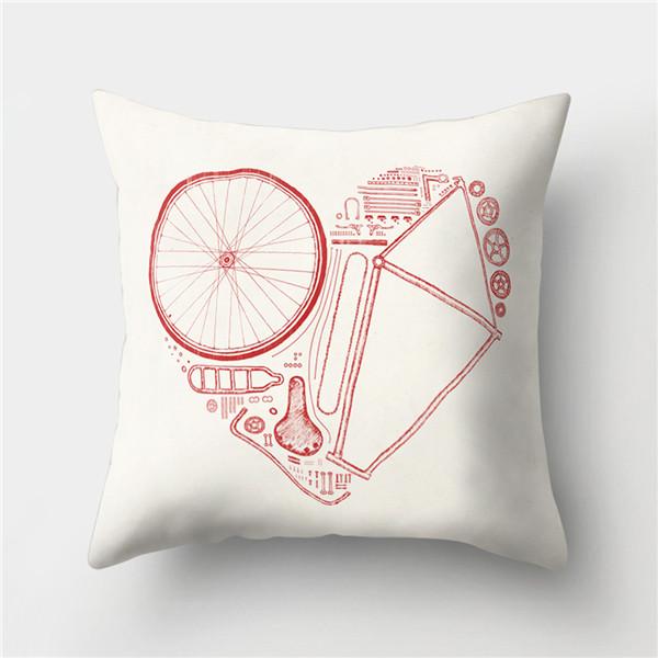 Bicycle Print Polyester Pillow Cover Cartoon Art Abstract Bike Cushion Cover Car Home Sofa Square Decorative Pillowcase 45X45CM