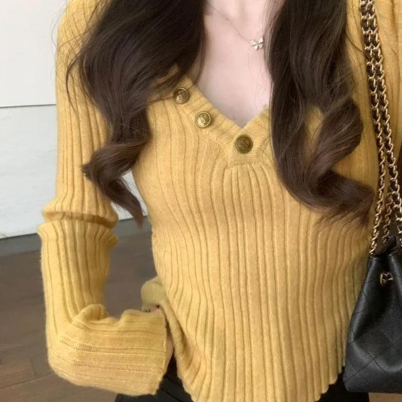 

Рождественский красный вязаный свитер женский осень зима премиум асимметричный базовый слой универсальный топ One Size жёлтый