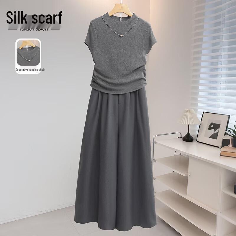 Sibaisha Women s Summer Short-Sleeve Top & Wide-Leg Pants Set L