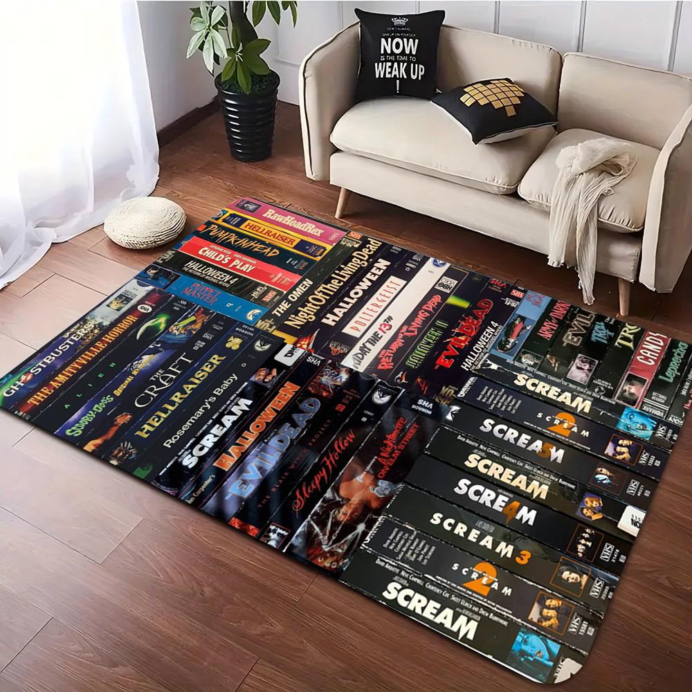 Retro Black Horror Film Themed Carpet Rug for Living Room Decor Soft Carpet Sofa Bedroom Nonslip Floor Mat for Fans Home Doormat