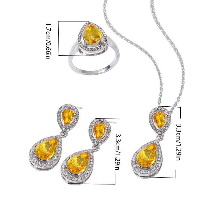 

Европейский и американский набор украшений в виде капель воды: Женское многоцветное ожерелье, серьги и кольцо с драгоценными камнями и цирконами Size 9