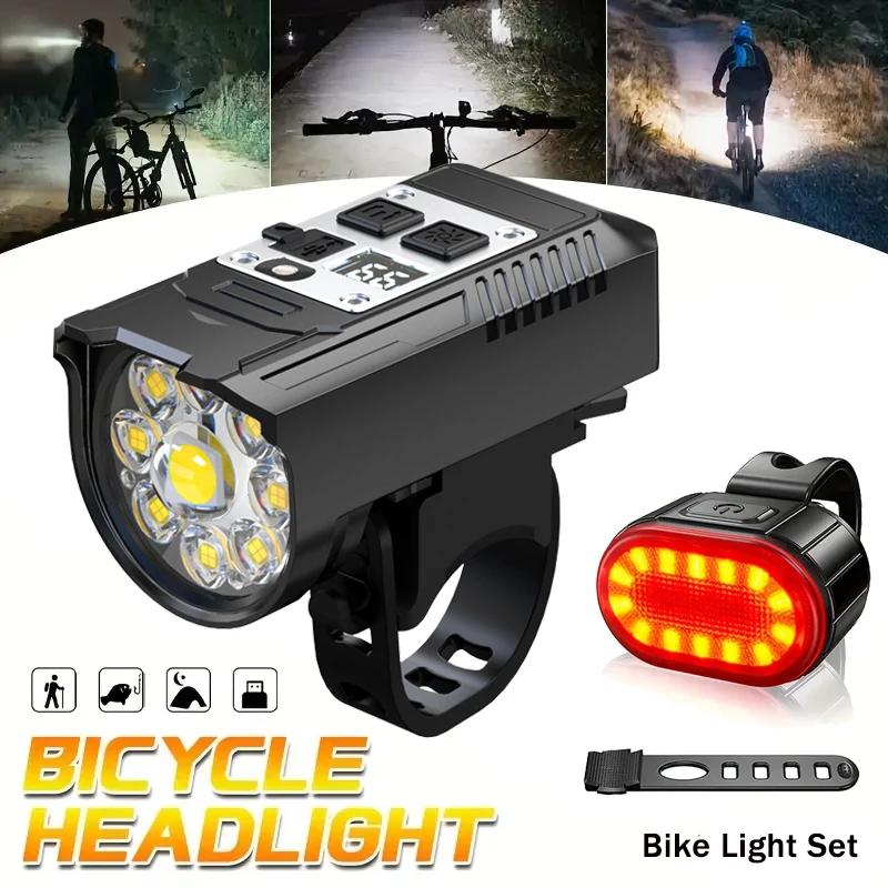 Torcia per Bicicletta 9 LED Lampada per Bici Tipo-C Ricaricabile Luce per Bici Ultraleggera Luci per Manubrio Lanterna Impermeabile per Ciclismo