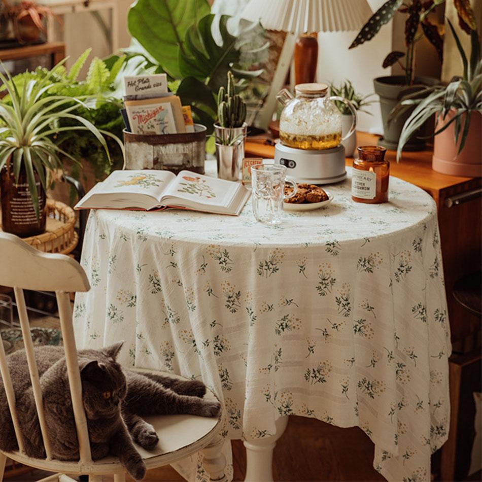 Korean Style Daisy Tassels Cotton Floral Tablecloth,Tea Table Decoration,Rectangle Table Cover For Kitchen Wedding Dining Room
