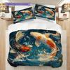 Koi Fish Pattern Bedding Quilt Set Quilt Cover Pillowcase Home Decoration Birthday Gift (1 * duvet cover + 2 * pillowcase, without core)