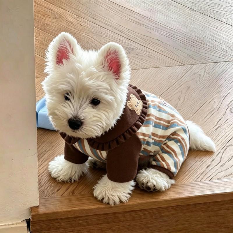 Warm Dog Jumpsuit With Navy Collar Small Breeds Winter Pet Clothing Soft Fleece Four-Legged Outfit