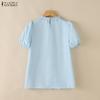 ZANZEA Women Casual Round Neck Solid Color Short Sleeve Blouse