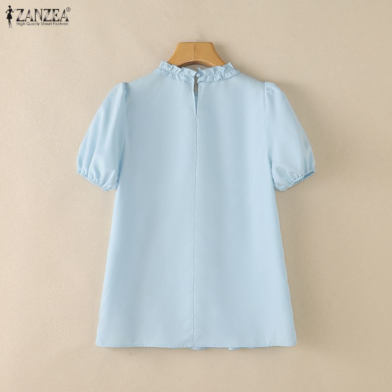 ZANZEA Women Casual Round Neck Solid Color Short Sleeve Blouse
