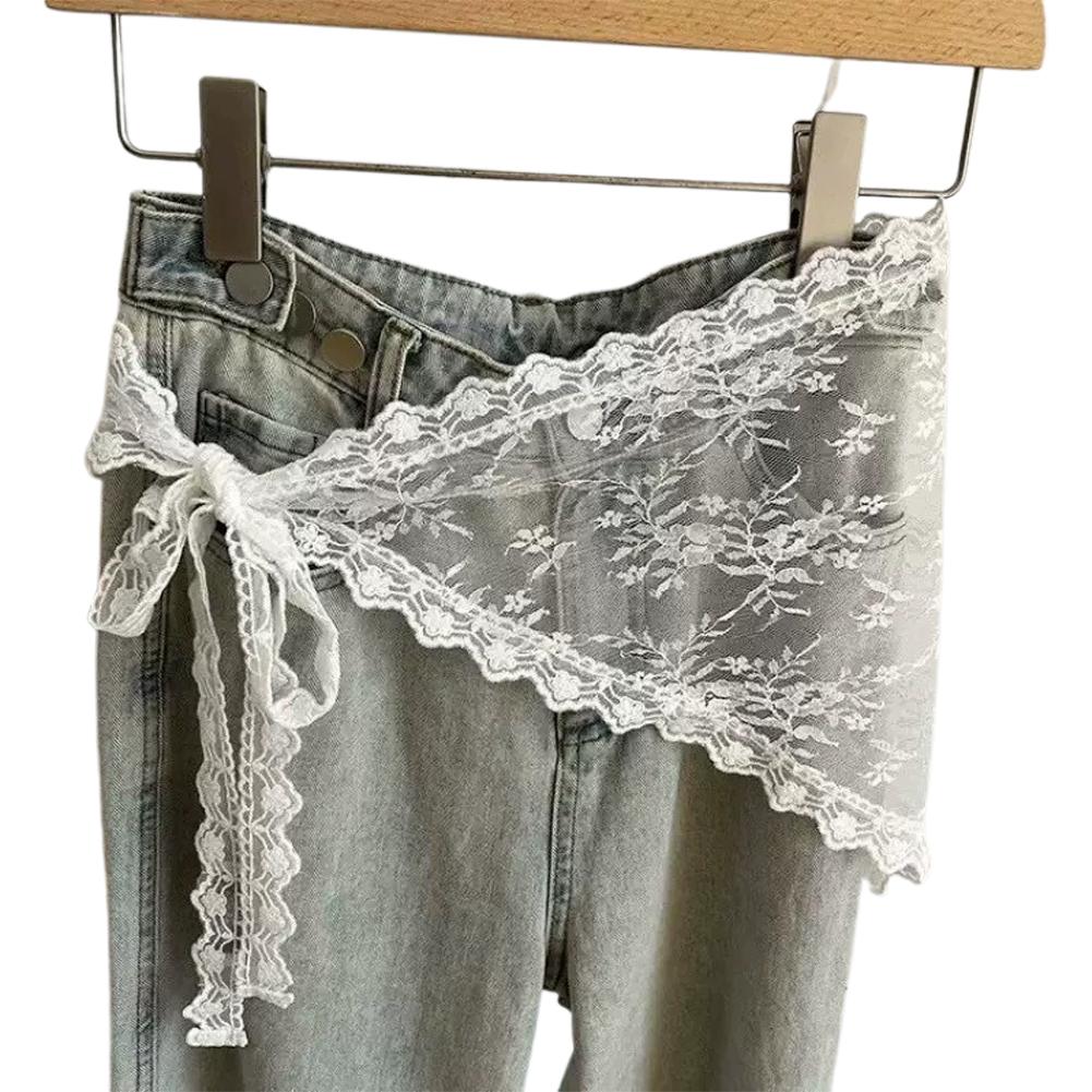 Women's Floral Lace Triangle Hip Scarf Head Kerchief Tie Waist Belt | Boho Lace Triangle Scarf Tie Waist Belt Sheer Hip Wrap