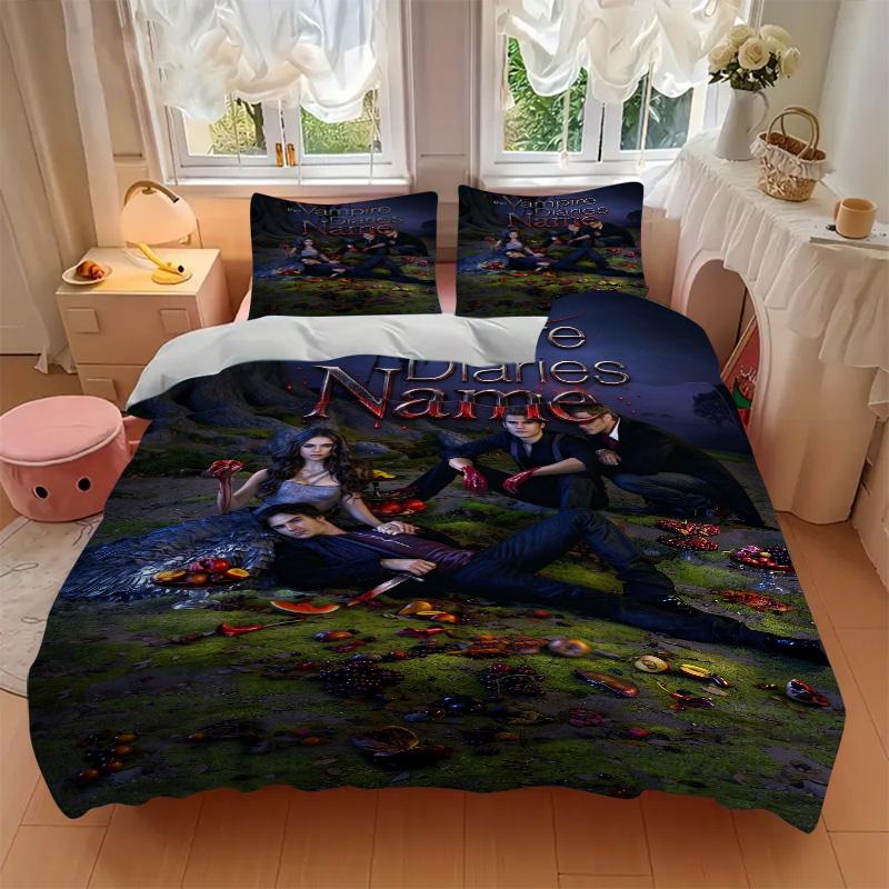 Custom Name Vampire Diaries Bedding 3 Piece Set HD Print Duvet Cover Pillowcases for Teens Adult Bedroom Decoration Christmas Gift