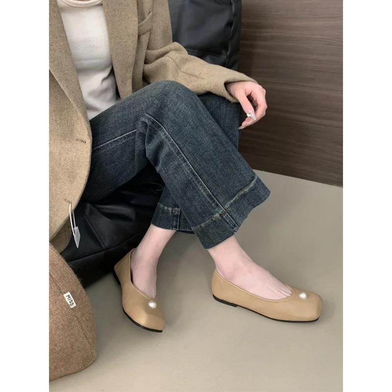 Fashion Women's Shoes Square Toe Flat Heels Autumn Dress New Retro Spring Autumn 2025