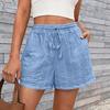 2026 European and American Women's Casual Hollow Elastic Drawstring Beach Shorts in Solid Color