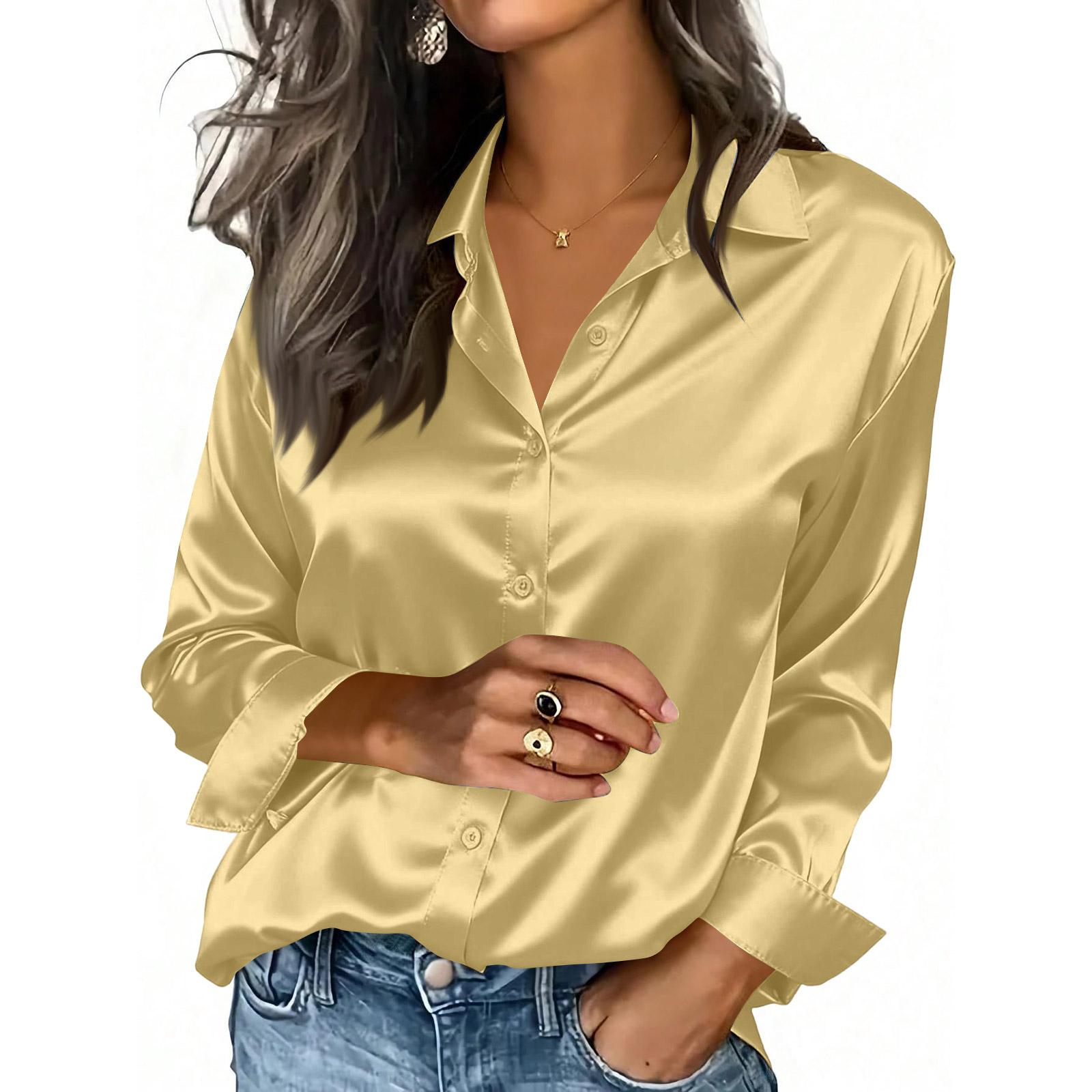 

Long Sleeve Shirts for Women Womens Shirts Womens Long Sleeve T Shirts Fall Shirts for Women Button Down Blouse Classic Fit XXL жовтий