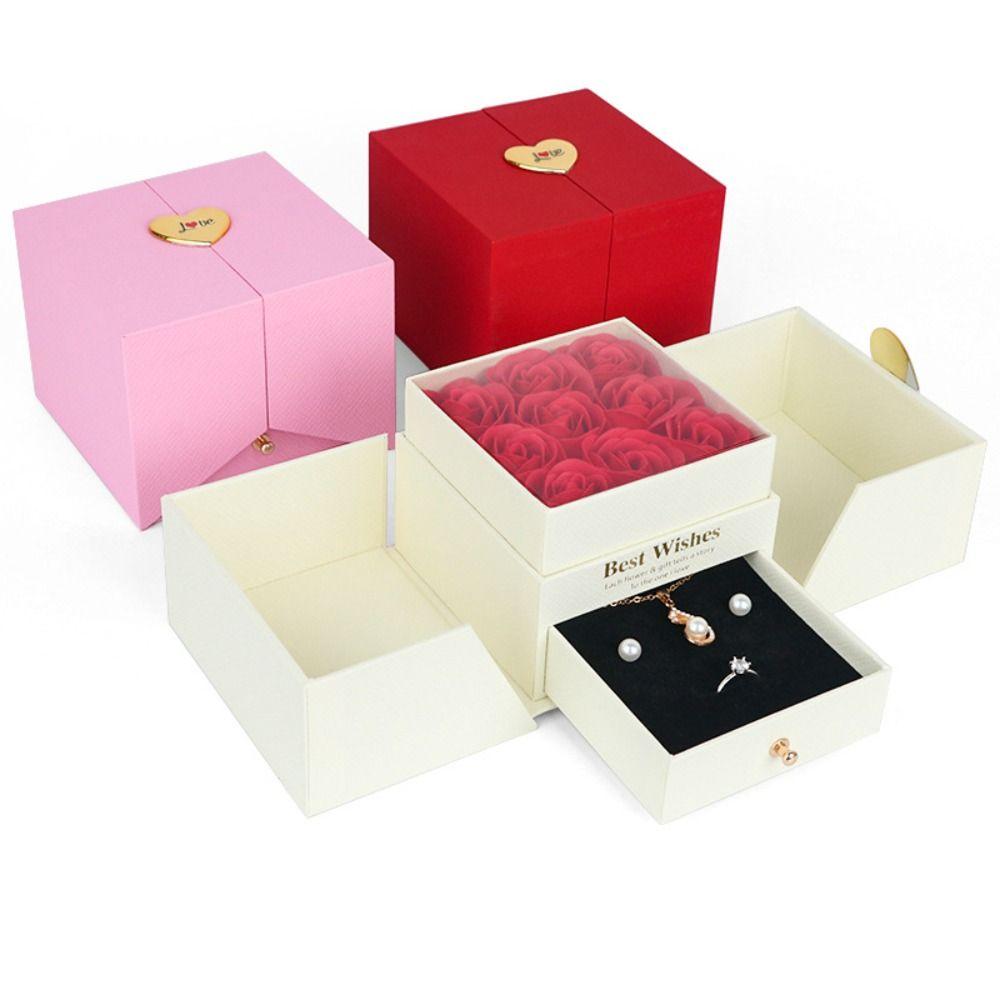 Automatic Pop-up Rose Gift Box Portable Jewelry Box Jewelry Storage Display Case  Proposal Surprise