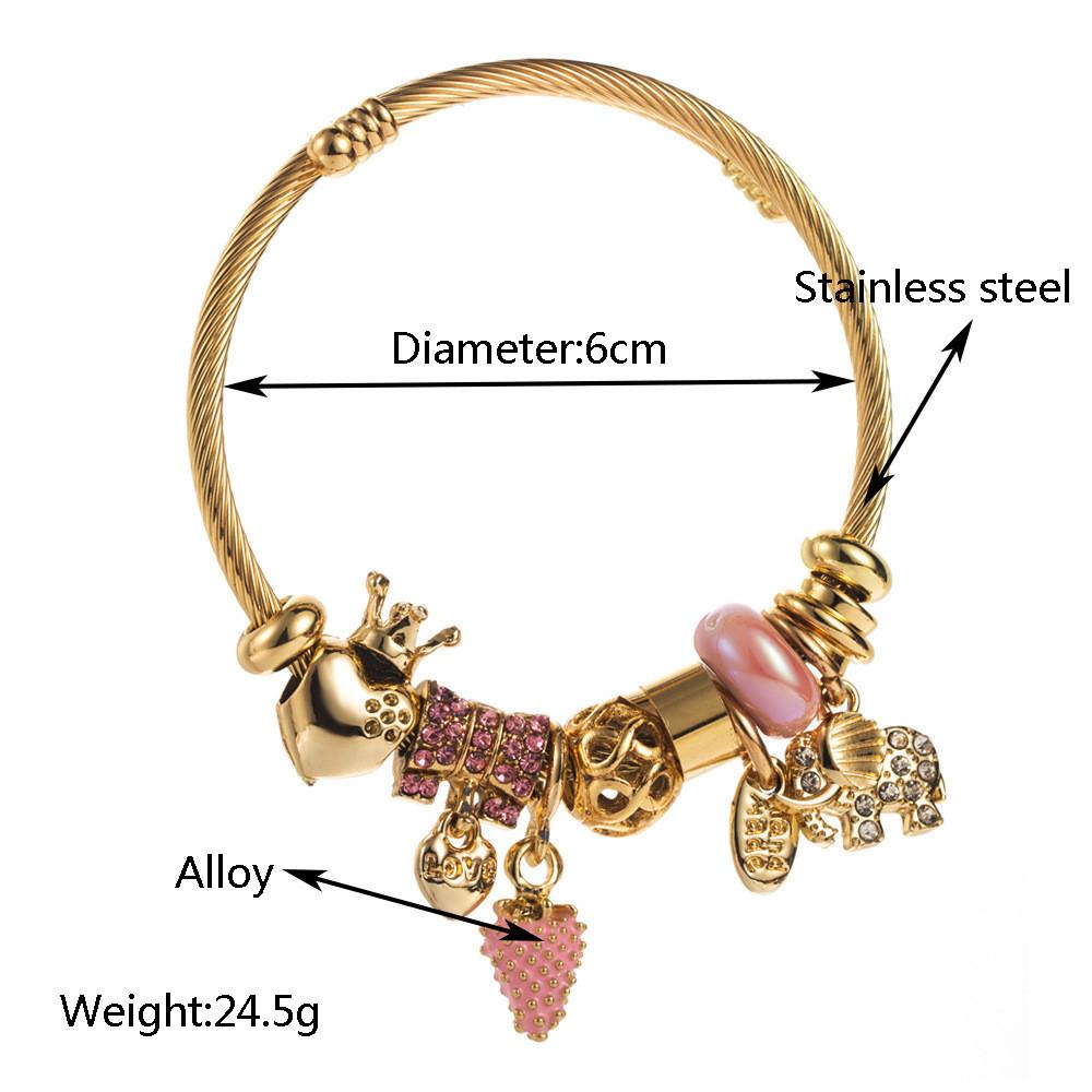 Fashion Stainless Steel Charm Bracelet Featuring Fruit Design And Cubic Zirconia For Women