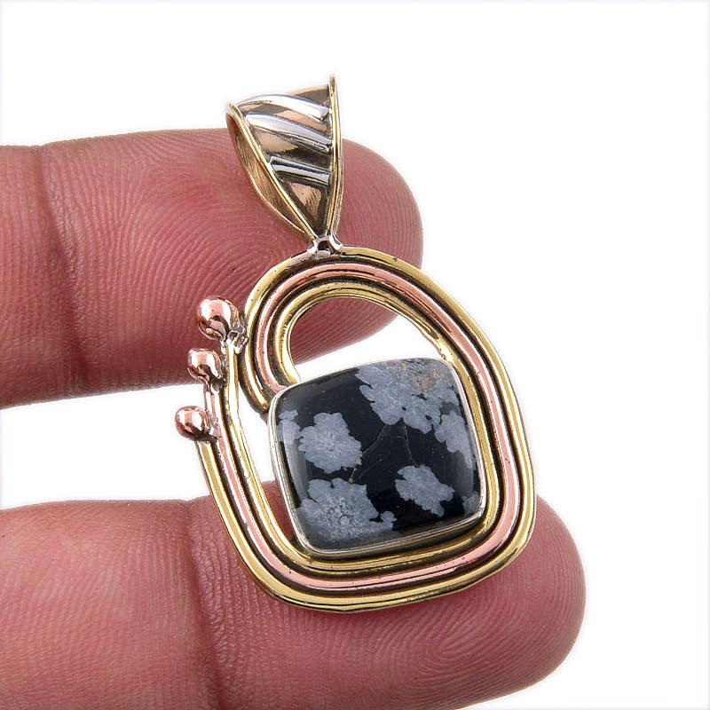 

Natural Snowflake Obsidian 925 Sterling Silver TwoTone Gift Pendant 1.50 r1a54