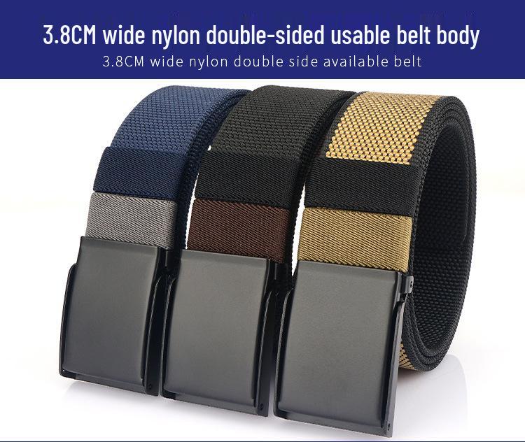 Unisex Double-Sided Nylon & Canvas Belt with Metal Buckle