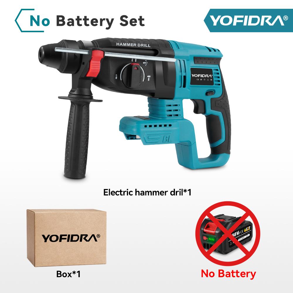 Yofidra 26MM Brushless Electric Hammer Drill Multifunctional Rotary Cordless Rechargeable Power Tools For 21V 18V Battery