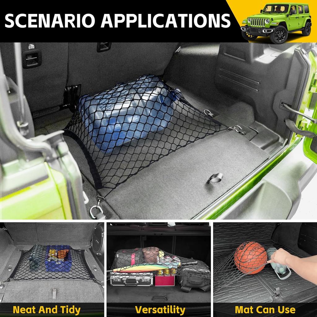 Trunk Cargo Net For -2025 Jeep Wrangler JL 4XE 4 Door Trunk Organizer Net Anti-Slip Rear Mesh Cargo Netting For 19-25 Wrangler JL JLU 4XE SUV