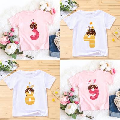 Nieuwe Kinderen Meisjes Jongens Zomer Donuts Verjaardag T-shirts Korte Mouw T-shirt Maat 1 2 3 4 5 6 7 8 9 Jaar Kinderen Feestkleding