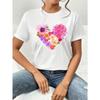 European Size Valentine's Day Women's Casual Round Neck Short Sleeve T-Shirt with Pink Floral Heart Print - Perfect Choice for Spring and Summer