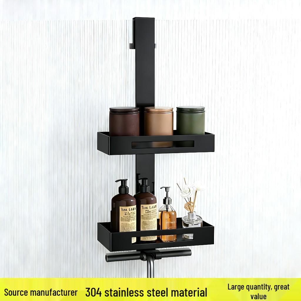 Cross-Border Stainless Steel No-Drill Bathroom Shelf: Multi-Layer Wall-Mounted Shower Storage Rack Single Layer Rack Black