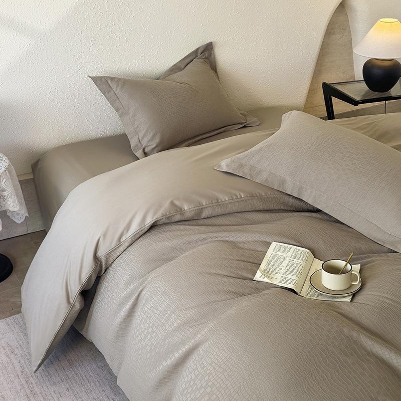 2026 All-Cotton Thick Knit Jacquard 4-Piece Bedding Set with Pillowcase, Sheet, and Duvet Cover.