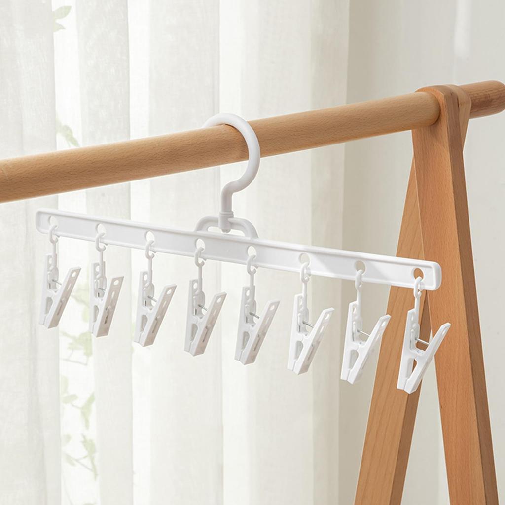 Multifunction Clothes Hanger with 8 Clips Antiskid Space Saving Closet Organizer Drip Foldable Hanging Rack Drying Towels Bras Baby Clothes Gloves