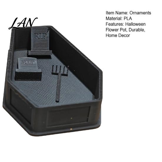 Creative Desktop Ornaments Gothic Casket Flower Pot, Include Tombstone And Rake Accessories, Creepy Garden Figurines Unique 3D Printed Plant Container