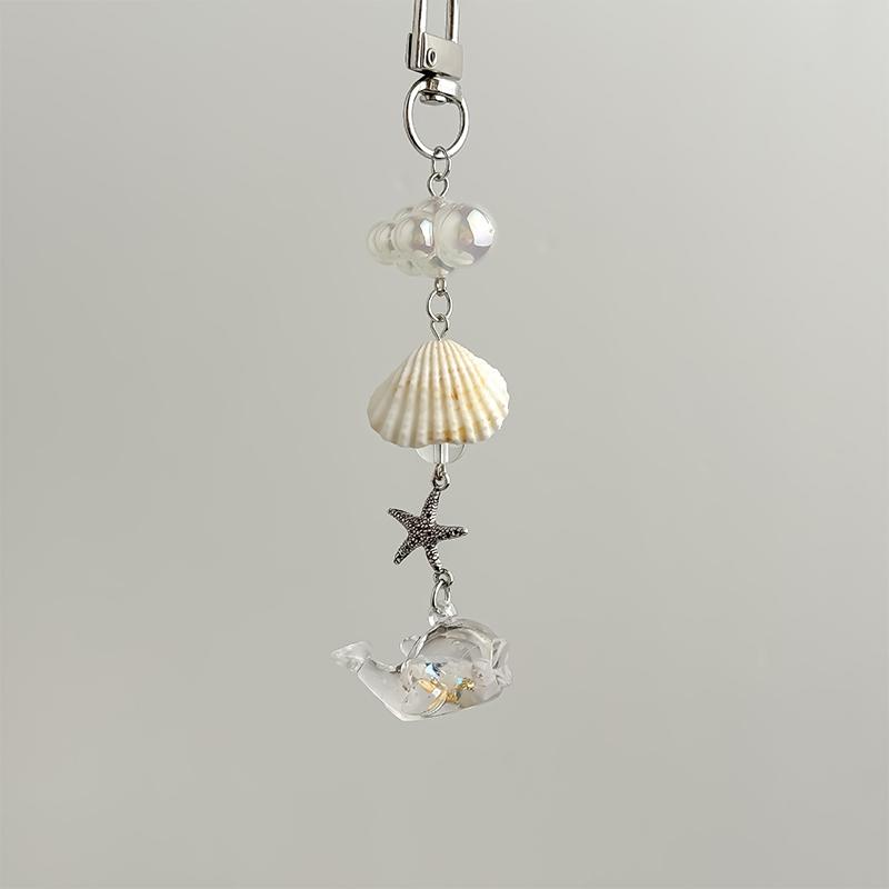 Stylish Shells And Pearls Pendant Keychain Ocean Pentagram Phone Strap Charm Cute Beaded Cell Phone Strap Bag Keychain