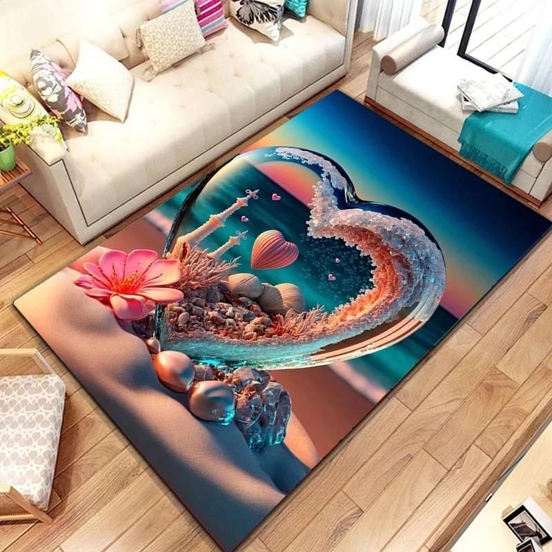Crystal Love Pattern Carpet Romantic Theme Beach Floor Mat Soft Area Rug for Living Room Sofa Bedroom Non-slip Creative Doormat