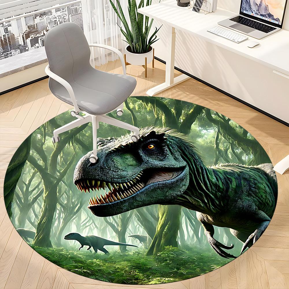1pc Dinosaur Forest Scene Chair Carpet for Office, Round Non-Slip Durable Large Size Office Carpet, Suitable for Office, Beautiful Decoration