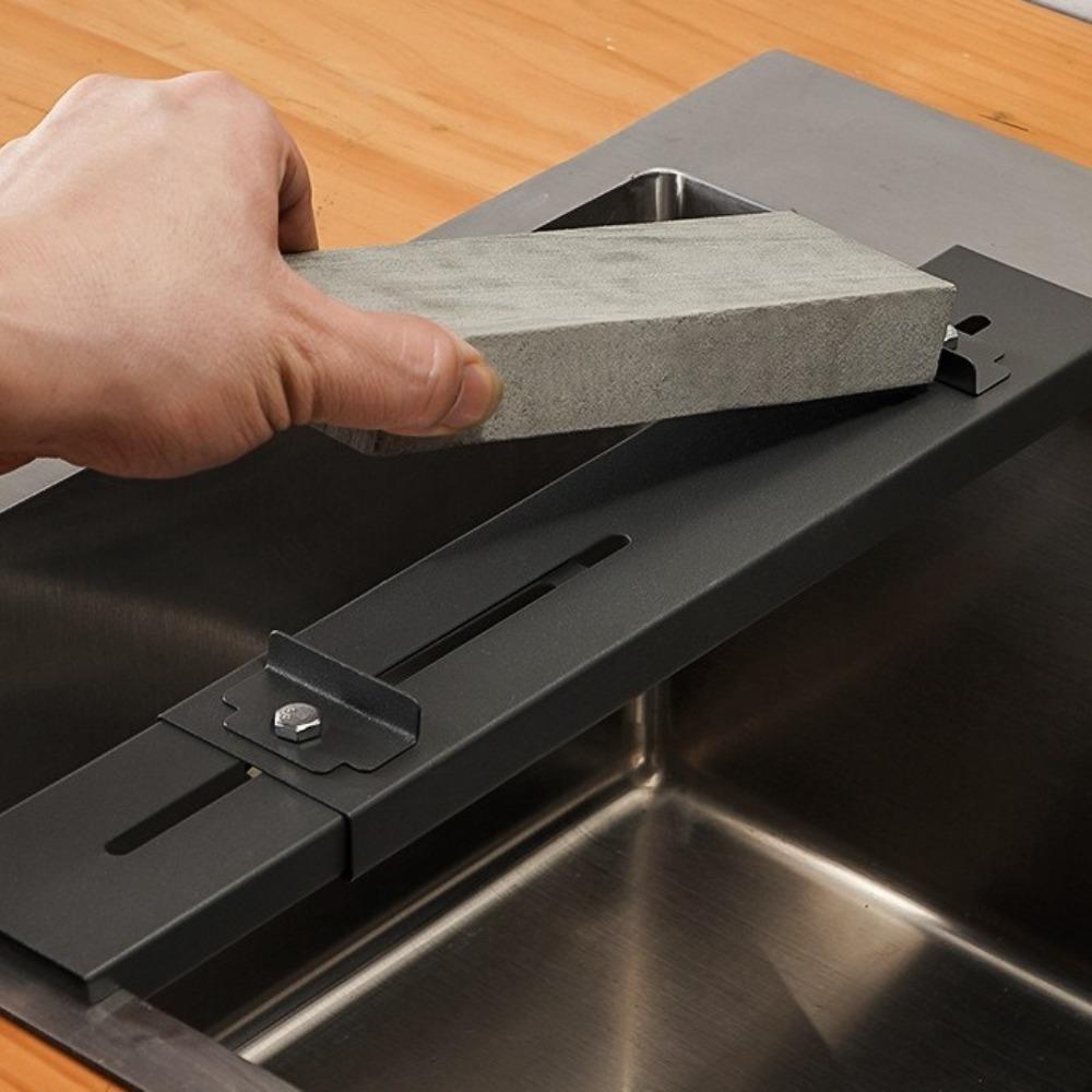 Carbon Steel Sink Mounted Sharpener Stand Retractable Whetstone Grinder Rack Home Use