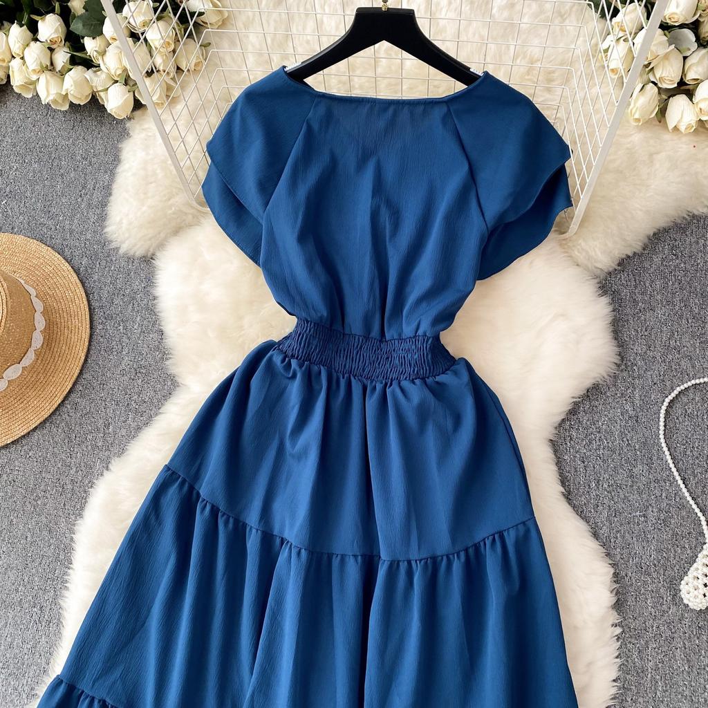Women's Vintage Hepburn Style Dress Pleated Waist Light Luxury Temperament Swing Long Dress