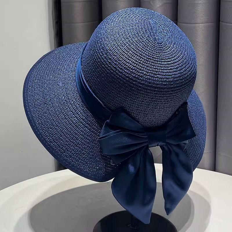 Breathable Straw Hat Hat Women's Summer Bow Visor Sun Hat Summer Travel Beach Straw Hat Versatile Sunscreen Bucket Hat