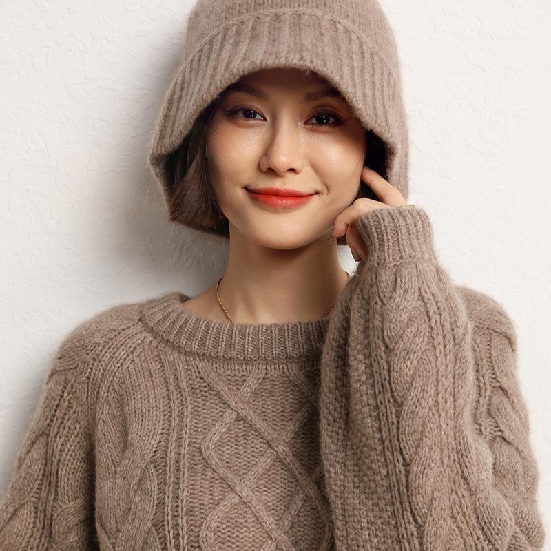 Cashmere Autumn and Winter New Women's Korean-style Flat Thickened Simple Fisherman Hat Top Knitted Hat