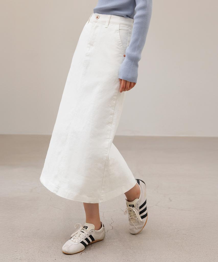 HYFVE White Secret Banding Back Slit Long Skirt