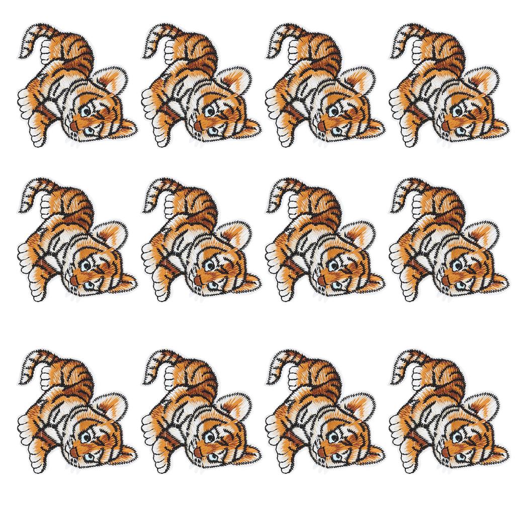 12Pcs Embroidery Cloth Stickers Tigerkin Pattern Patch for DIY Clothing Case Bag Decoration