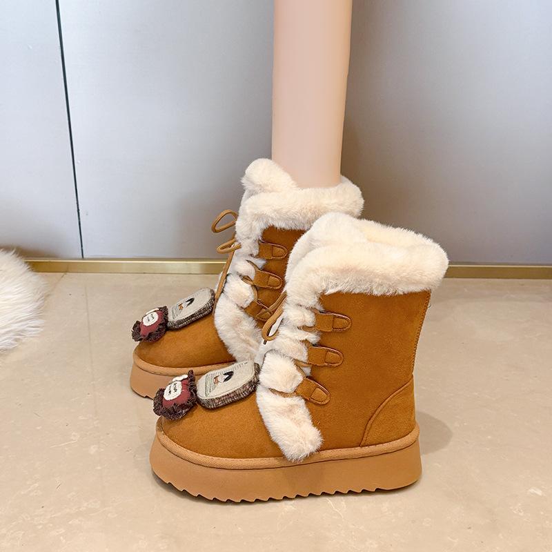 Women's Lace-up Large Size Thick Sole Winter Warm Fur Snow Boots Padded Lined Ankle Boots Anti-slip Hiking Sports Cotton Boots