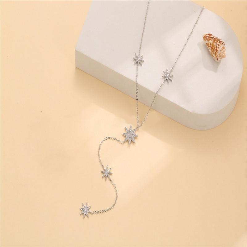 Stylish Meteors Inspired Long Necklace Sophisticated Long Necklace With Meteors And Crosses Details Neck Chain Accessory