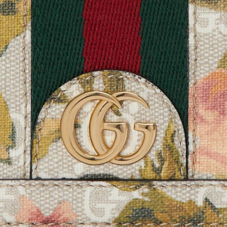 Gucci Portafoglio in tela Ophidia con logo Double G e motivo floreale Portacarte Portafoglio da donna Multicolore 523155-FABH0-9889