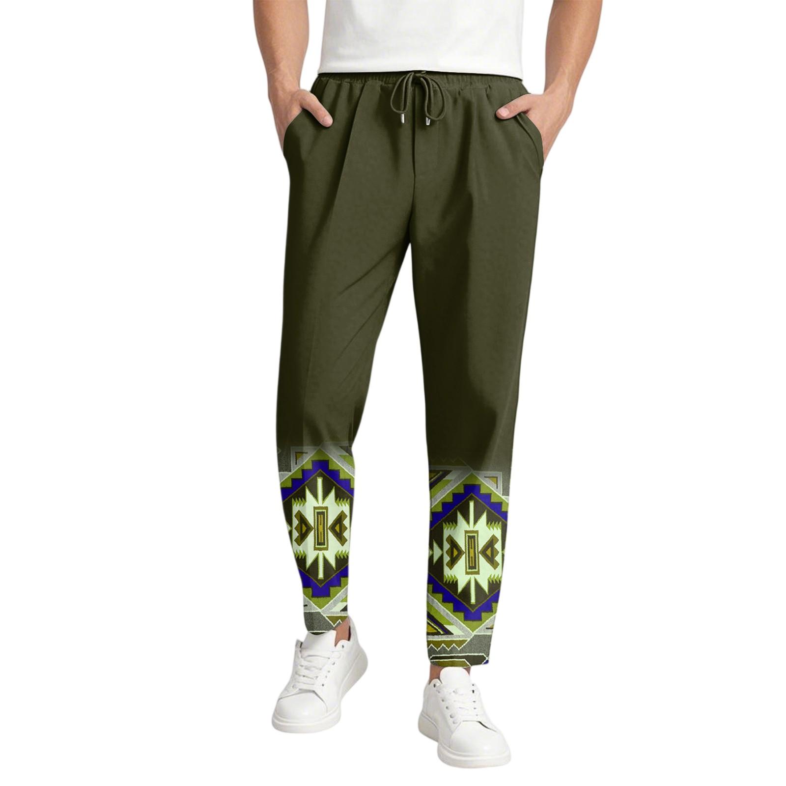 

Men s Casual Aztec-style Long Pants With Elastic Waist Drawstring, Lightweight And Slim Fit, Pockets, Comfortable And Breathable XXL
