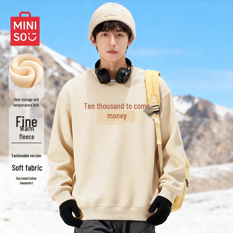 

MINISO Men s Retro Fleece Lined Crew Neck Sweatshirt L