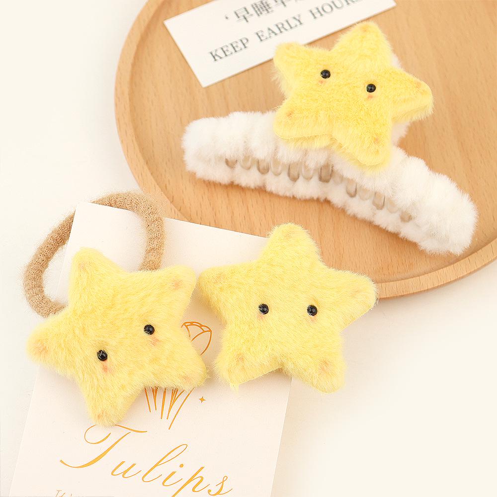 

Fluffy Yellow Star Hair Clip with Heart Design for Cute Updos and Bangs