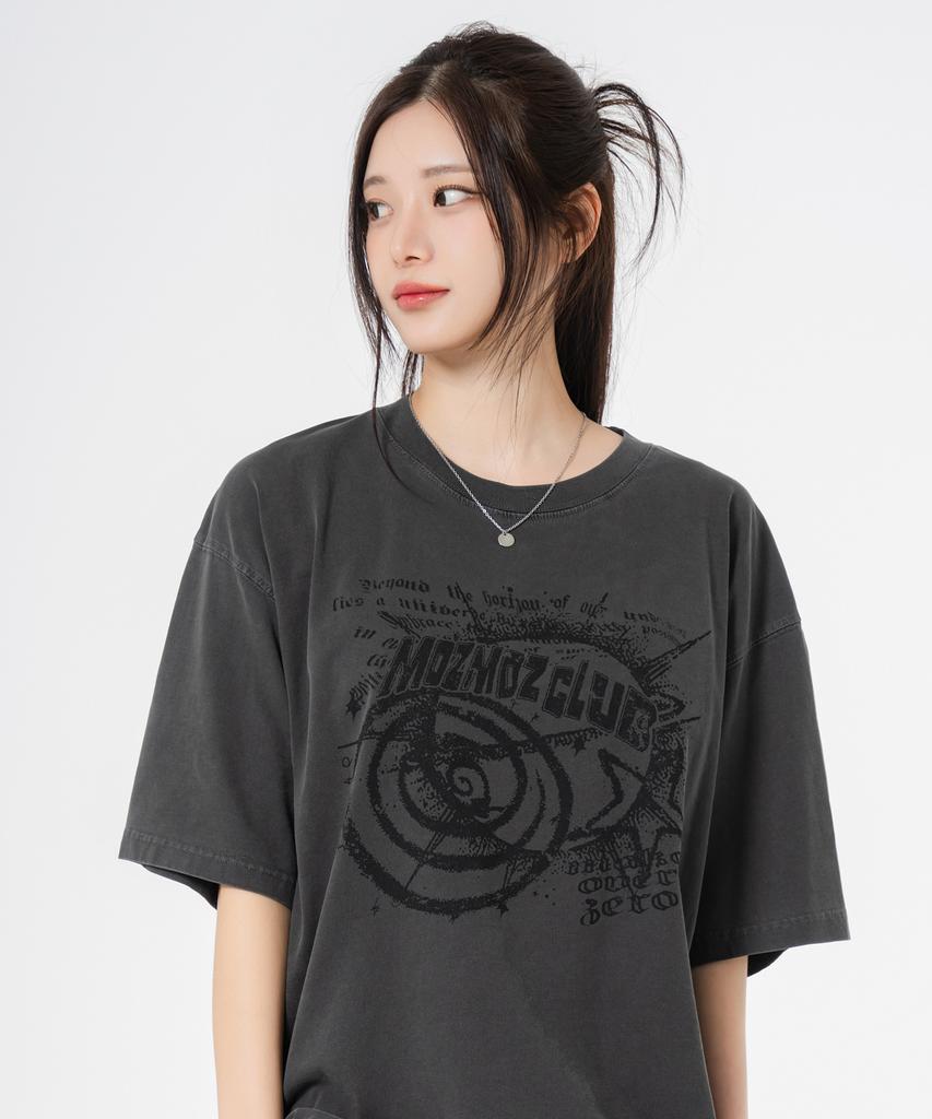 MOZMOZ Planet Oversized Pigment Short Sleeve T-Shirt Charcoal
