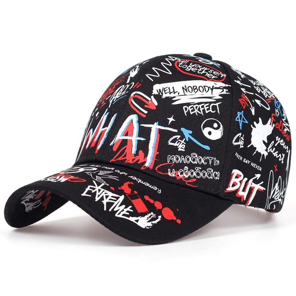 Street Style Graffiti Cotton Baseball Cap With Adjustable Fit For Hiphop Fans Black