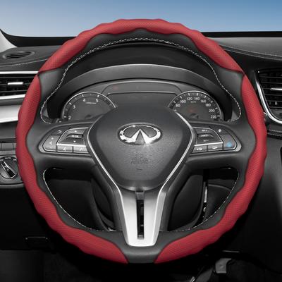 Zkfan8 Steering Wheel Cover with Wave-Shaped Sport Design, Breathable Leather, Segmented, Non-Slip, Sweat-Absorbent, Suitable for Infiniti Qx80 Q50