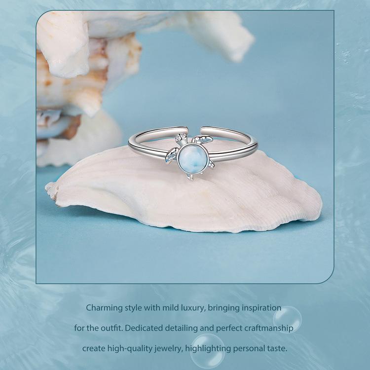 Avle S925 Sterling Silver Blue Turtle Adjustable Ring for Women