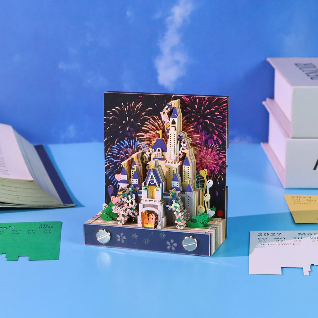 3D Memo Pad Calendar Sakura Fairy Tale Castle Notepad Desk Decoration Paper Bookmark Stationery Luxury Birthday Gift for Girls