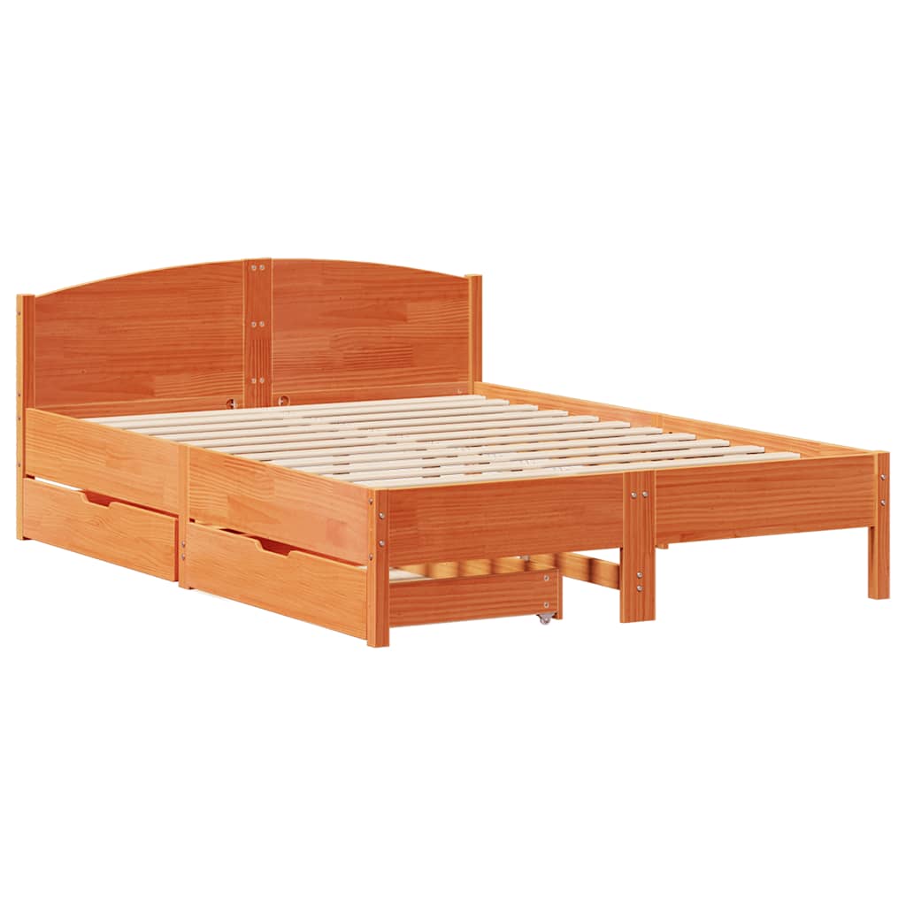 Vidaxl Bed Without Mattress, Waxed Brown, 140X200 Cm, Pine Wood